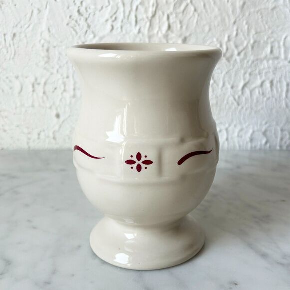 Longaberger Pottery Grandmug Footed Latte Cup Woven Traditions Red - Picture 2 of 7